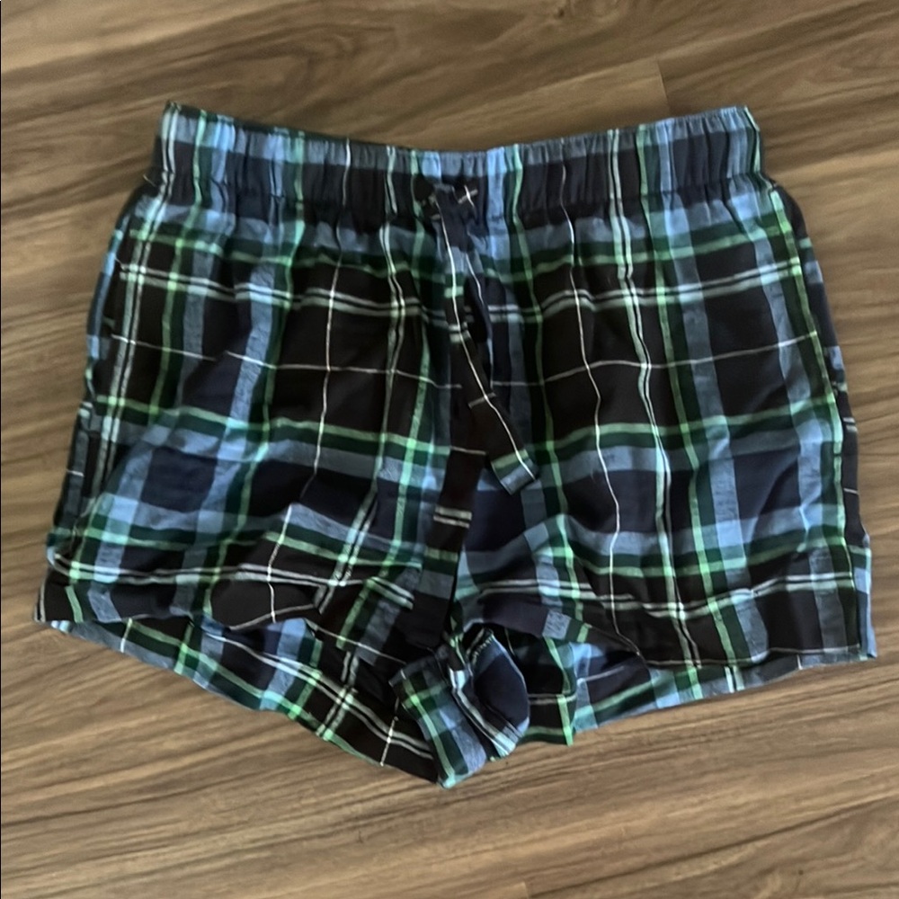 NBW Plaid Women’s Pajama Shorts - Blue and Green